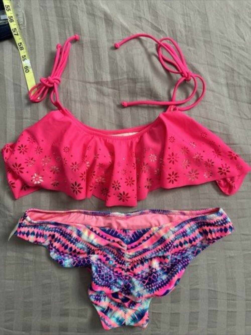 Victoria’s Secret & Pink swimsuits 2 pieces bikini Set Raffled Top Med Bottom S